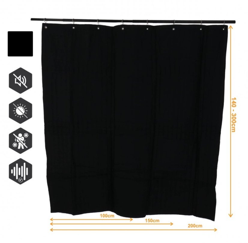 VB2GO SonicVoid 1300 - akustik vorhang (schalldämmung) 1300g/m2, 12mm Ösen, Gardinenstangenringe inklusive - Breite der Vorhänge: 200cm, Länge der Vorhänge: 230cm, Farbe der Vorhänge: Beide Seiten SCHWARZ