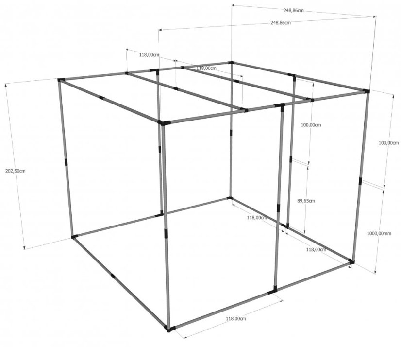 Cabine acoustique EchoFree 500 - 250x250x200cm - 1300g/m2, cadre tubulaire en acier, élimine la réverbération