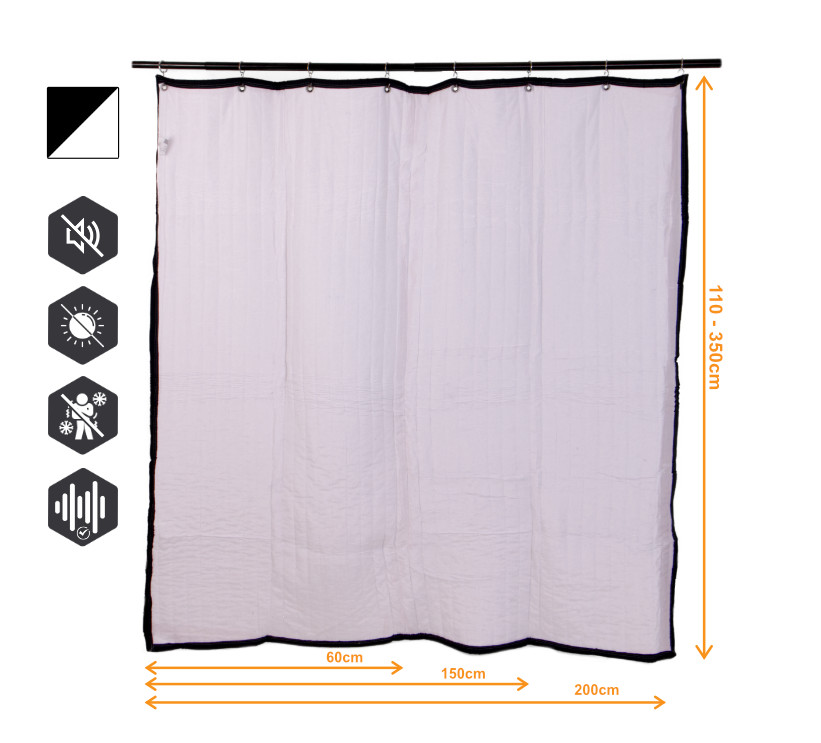 VB2GO SonicVoid 1300 - akustik vorhang (schalldämmung) 1300g/m2, 12mm Ösen, Gardinenstangenringe inklusive - Breite der Vorhänge: 200cm, Länge der Vorhänge: 230cm, Farbe der Vorhänge: Beide Seiten SCHWARZ