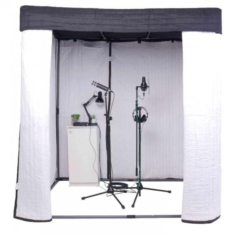 vocal booth open with microphones