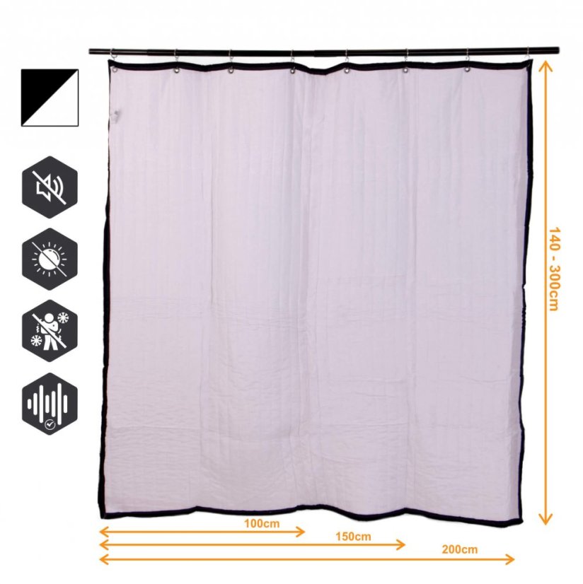 VB2GO SonicVoid 1300 - Acoustic curtain (soundproofing) 1300g/m2, 12mm grommets, curtain rod rings included - Width of curtain: 160cm, Length of curtain: 215cm, Color of curtain: One side WHITE, the other side BLACK